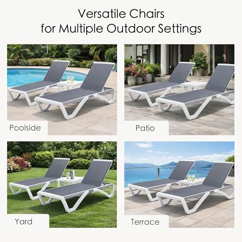 Kozyard 3-Piece Outdoor Chaise Lounge Set Fully Flat Adjustable Lounger | Aluminum Frame & Resin Legs, Textilene Fabric for Poolside, Backyard & Beach Gray, 2 Chairs + Table