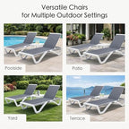 Kozyard Outdoor Chaise Lounge Chair, Full Flat Adjustable Patio Lounger with Aluminum Frame & Resin Legs, Textilene Fabric for Poolside, Backyard & Beach (Gray, Chair)