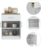 Pantry Organizer Cabinet 33" H,Buffet Kitchen Sideboard,One Drawer,Two Interior Shelves,Two Doors,White,Light Oak