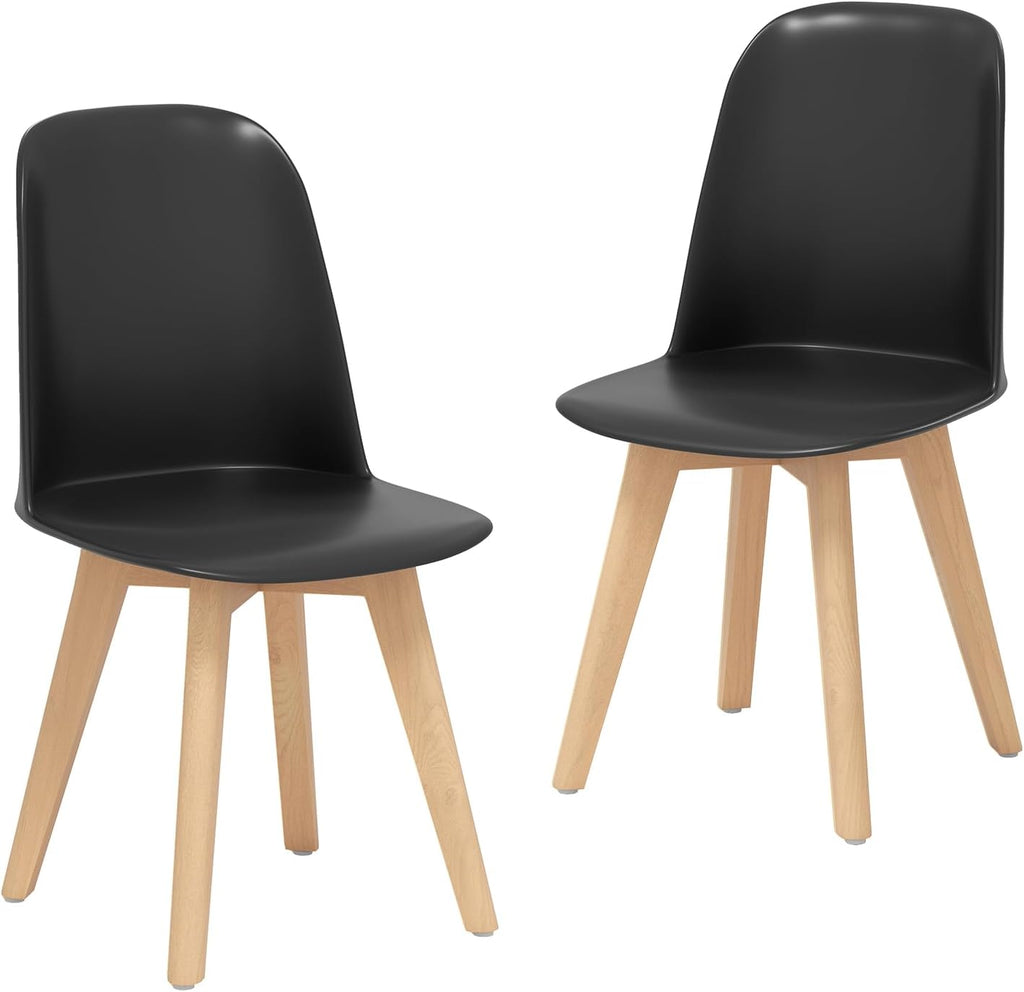 Giantex Modern Dining Chairs Set of 2, Black Armless Kitchen Chair w/Solid Beech Wood Legs, Tilt Backrest, Wide Seat, Indoor Plastic Side Chairs for Living Dining Room Restaurant