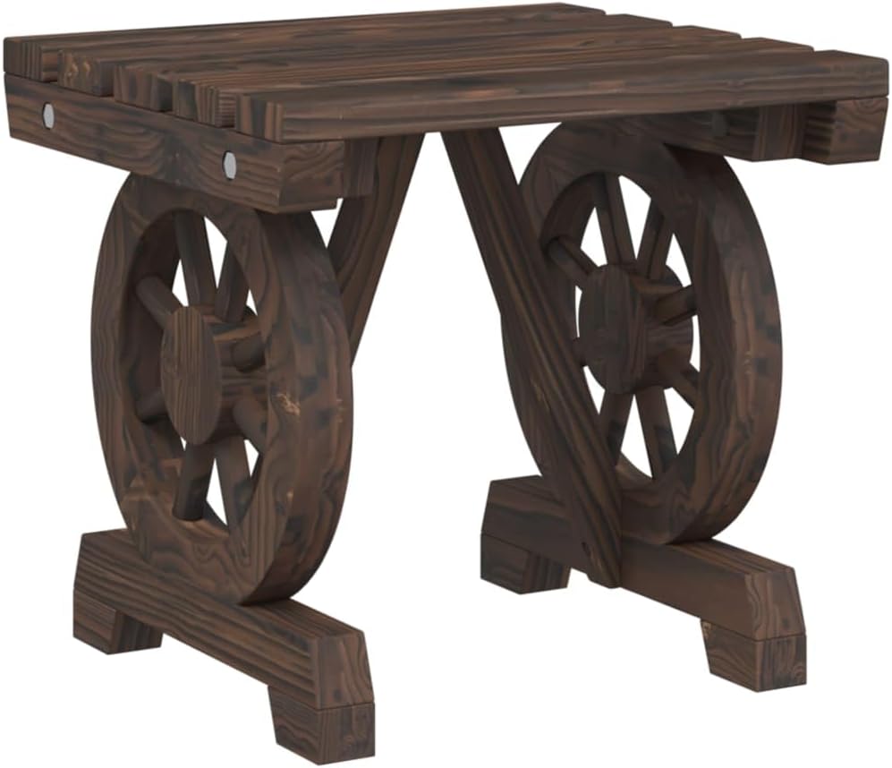 vidaXL Patio Footstool in Solid Fir Wood with Wagon Wheel Design – Durable Outdoor Ottoman/Garden Stool, Brown, 15.7""x14.4""x15.2"", 365110