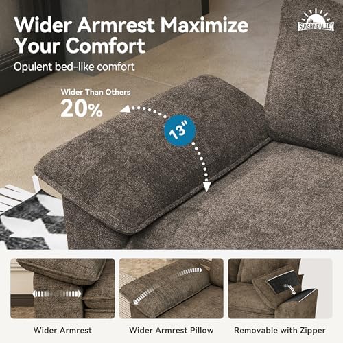 SUNSHINE VALLEY 2-Piece Sofa Set, Loveseat & 3-Seat Couch, Chenille Brown | Modern Grayish Brown, Modular Sectional Living Room Furniture Set, Sturdy Wood Frame, Oversized Wider Armrest and Deep Seat