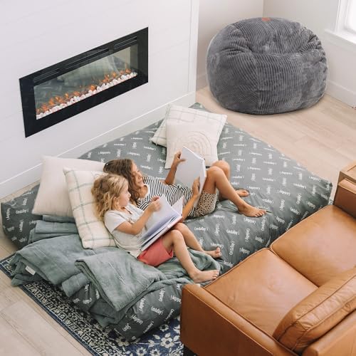 CordaRoy's Plush Bean Bag - Convertible Bean Bag Chair - Machine-Washable Plush Fabric Cover - for Basement, Living Room, Game Room, Dorm & More - Full Size - Grey | Made in The USA