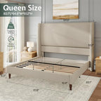 Jocisland Queen Bed Frame Linen Upholstered Wingback Headboard, Brown