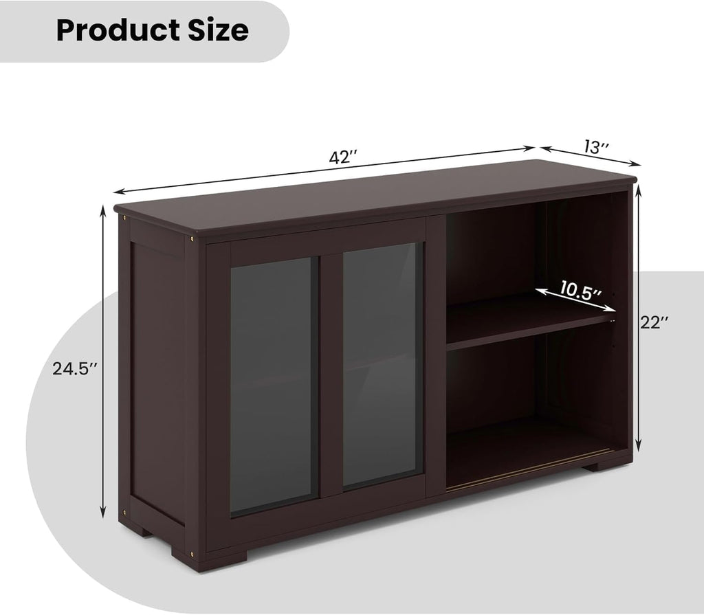 NAFORT Wooden Buffet Cabinet Sideboard with Sliding Doors, Kitchen Storage Console Table, Accent Coffee Bar with Adjustable Shelf for Living Room, Dining Room (Brown, 13" D x 42" W x 24.5" H)