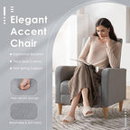 COLAMY Mid-Century Modern Upholstered Accent Chair with Back Pillow & Solid Wood Legs, Fabric Cozy Armchair for Living Room, Bedroom, Reading Nook, Apartment & Small Spaces, Lightgrey