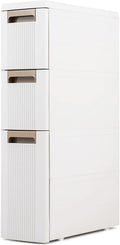 Giantex 3-Tier Narrow Storage Cabinet, Slim Rolling Cart with 3 Drawers & 2 Removable Dividers, Plastic Storage Organizer with Wheels for Small Spaces Bathroom Kitchen