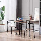 VINGLI 3 Piece Dining Set, Small Kitchen Table Set for 2, Breakfast Table Set, Kitchen Wooden Table with 2 Chairs for Small Space/Dining Room/Apartment, Metal Frame, Wine Rack, Burnt Brown