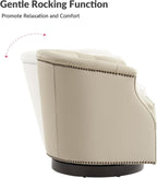 HULALA HOME Genuine Leather Swivel Rocker Chairs, Fully Assembled, Beige | Set of 2 Leather Swivel Accent Chairs, Traditional Chesterfield Barrel Chairs with Button-Tufted Design, for Living Room