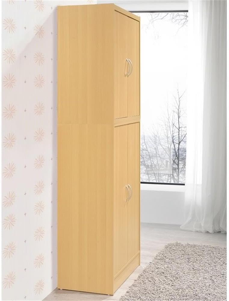 Pemberly Row 4-Door 4-Shelf Wood Kitchen Pantry, Beige Finish, 71.6 in. Height, Adjustable Shelves, Engineered Wood, Contemporary Storage Cabinet for Kitchen, Dining Room, Bathroom or Laundry Room