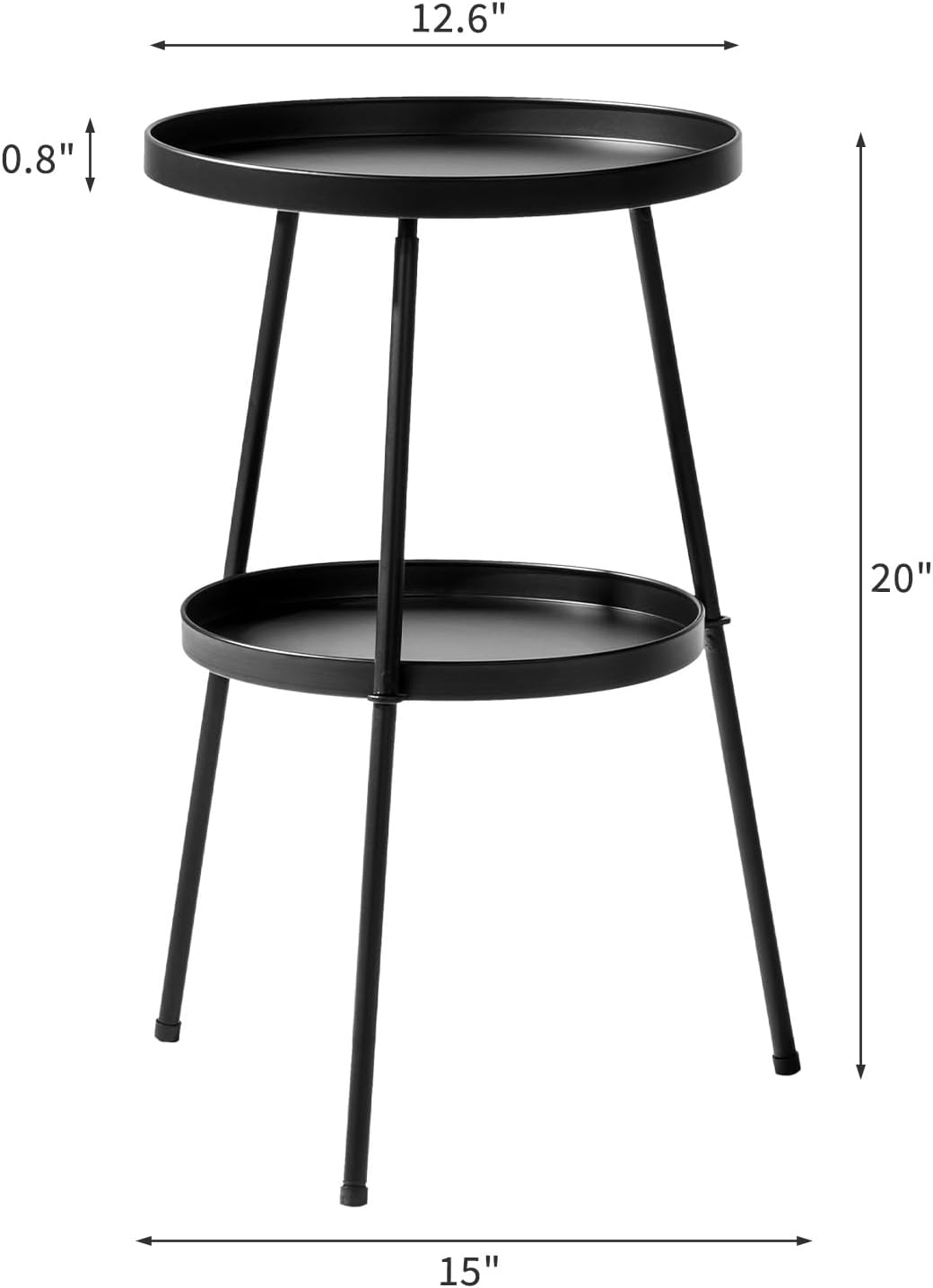 2-Tier Round Metal Coffee Tables Nightstand for Small Spaces,Round End Table,Small Side Table for Indoor Outdoor and Living Room Bedroom or Office, Black