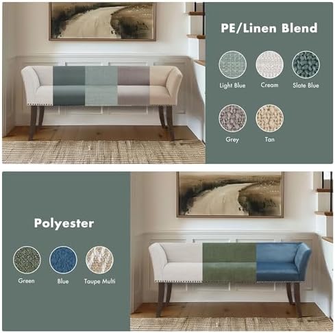 Madison Park Accent Bench, Upholstered with Nailhead Trim, & Padded Seat Entryway Bench Small, End of Bed Bench with Back, 49.5" W x 19.25" D x 23" H, Slate Blue