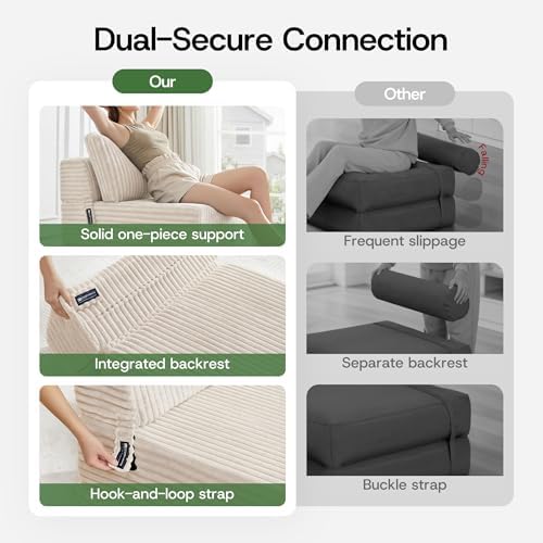 Convertible 4-in-1 Folding Sofa Bed Sleeper Chair Couch Foldable Chaise Lounger & Mattress Pocket Coils+Foam Fill Medium Support, No Assembly for Living Room/Bedroom, Twin Beige