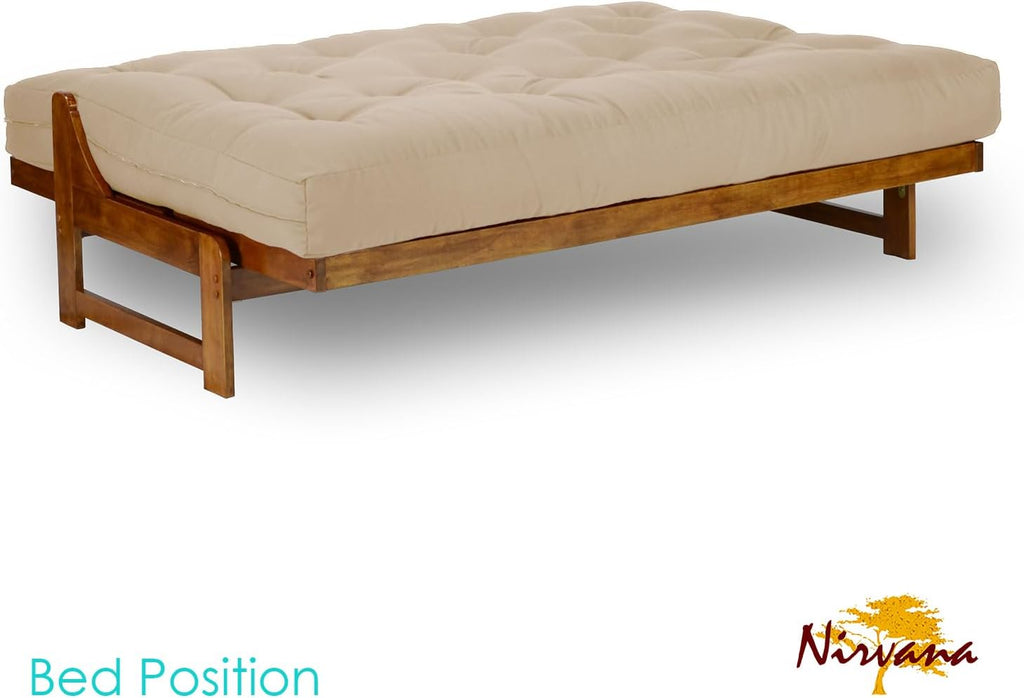 Nirvana Futons Arden Futon Set - Queen Size, Frame, 8" Mattress, Twill Khaki Cover