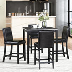 LUMISOL Dining Table Set for 4, Solid Wood Counter Height Kitchen Table Set with 4 Upholstered Chairs, Farmhouse Table and Chairs for Kitchen, Dining Room, Home Bar, Black