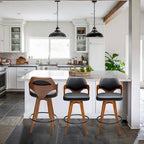 MEKLIBA Swivel Bar Stools Set of 2,30 Inch Bar Height Bar Stools,Upholstered Bar Chair with Bamboo Legs,Low Back Bar Stool for Kitchen Island (Black-PU)