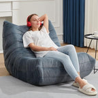 Hobestluk Big Bean Bag Chairs for Adults Fireside BeanBag Couch Togo Sofa | Ergonomic Design,Memory Foam,No Assembly,Faux Fur Fireside Lounge Floor Chair Back Support Bedroom | Bluegrey Plush Single