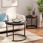 aboxoo Round Nesting Coffee Table Side Set of 2 End Tables for Living Room Bedroom Balcony,Black Faux Marble Wooden Table 23.6IN Accent Large Coffee Table with Steel Frame