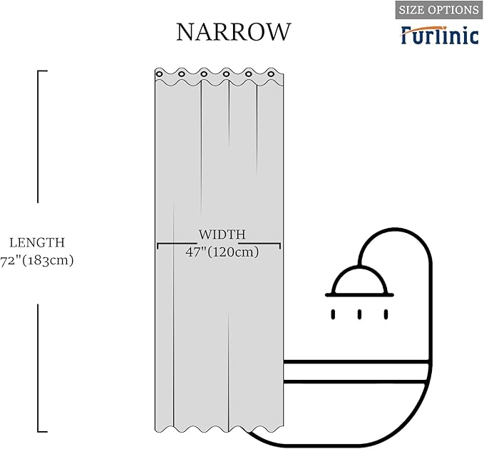 Furlinic No Hook Fabric Shower Curtain,Small Stall Shower Curtain Liner,Bathroom Curtains with 6 Plastic Split Grommets,Waterproof & Machine Washable,Navy Blue,Half Narrow 48x72 Inch.