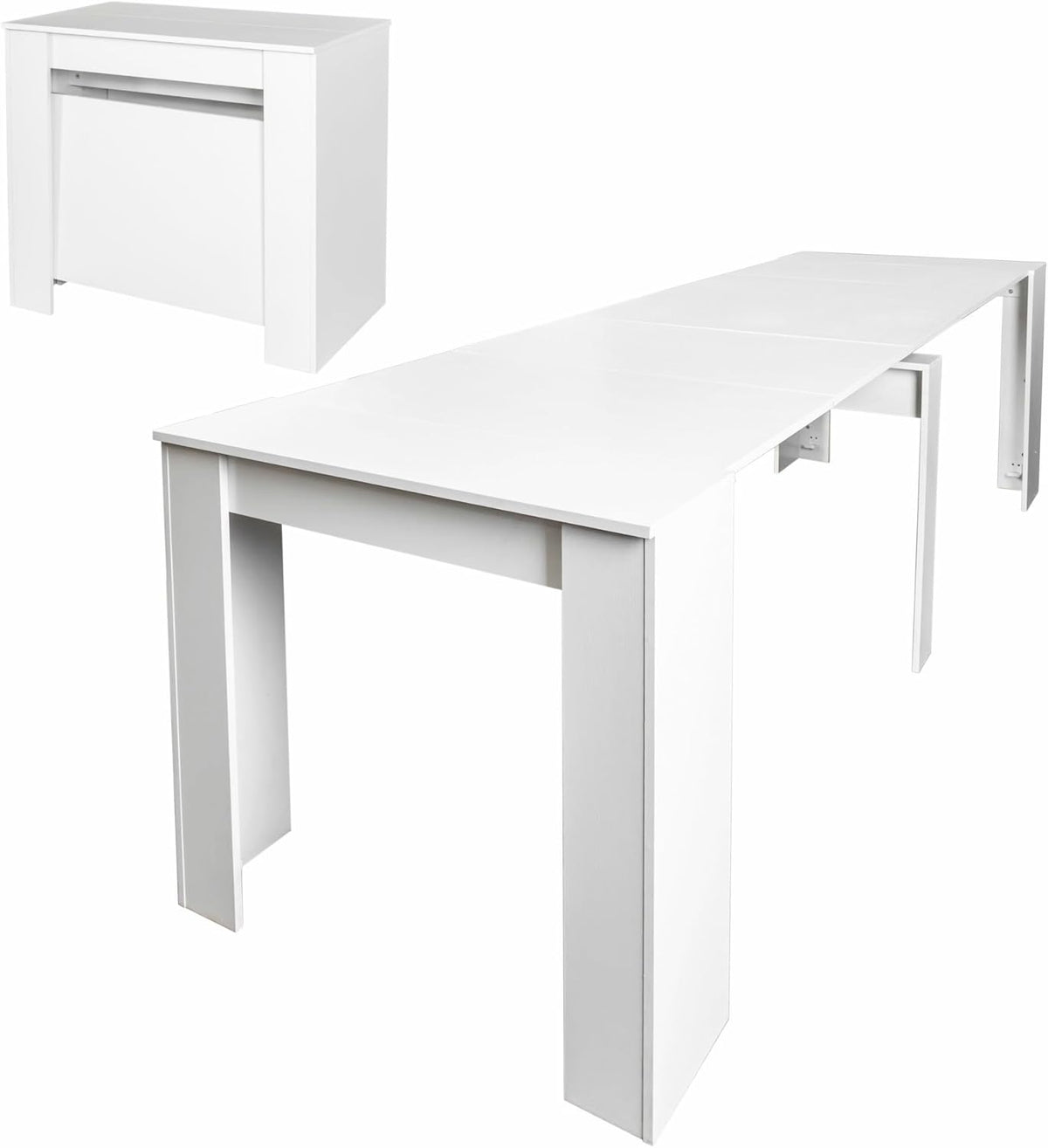 Henf Extendable Console Table with Extension Leaves, White Dining Room Table, 20''-118'' Expandable Dining Table for Living Room, Space Saving Extendable Dining Room Table for 2-12 Person