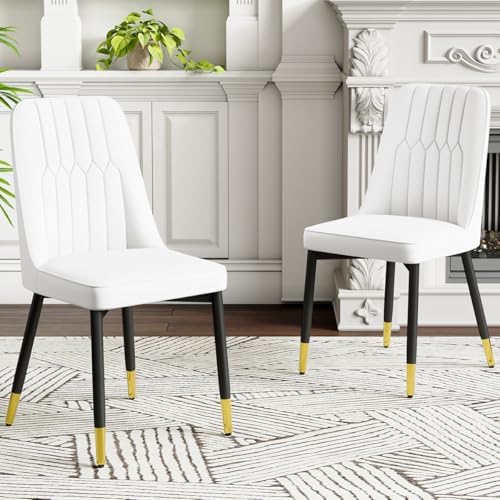 Dining Chairs Set of 4,Modern Dining Room Chairs,Faux Leather Dining Chairs with Thick Cushion and Metal Legs,White Kitchen Chairs for Dining Room Kitchen, White