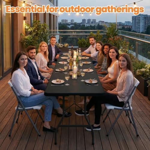 2 Pack Folding Table 6FT Heavy Duty Plastic Utility Table with Carrying Handle for Camping, Party, Picnic, BBQ, Banquet, Folds in Half for Easy Storage, No Assembly Required, Black