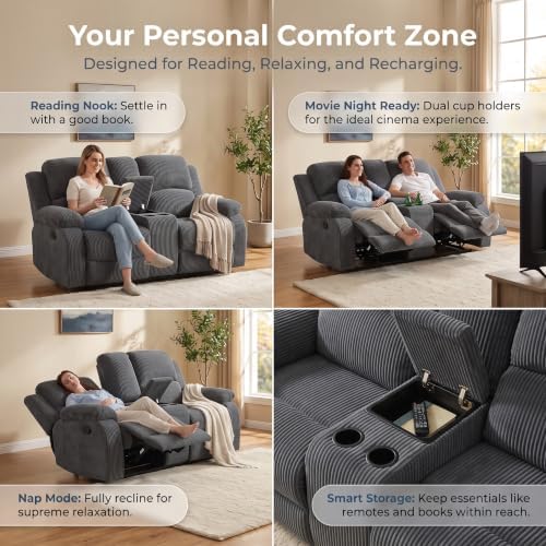 Leather Recliner Sofa Set for Living Room Furniture Sets,Dark Gray Reclining Couch Set for Living Room/Office/Theater Seating(3 Pieces Set)
