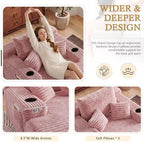 65" Oversized Chaise Lounge Chair Indoor, Chaise Lounge Chair with Cup Holders Side Pockets 3 Pillows, Cloud Corduroy Chaise Sofa Bed Sleeper Couches for Living Room No Assembly Require,Pink