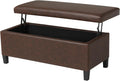 Adeco 42" Storage Leather Bench for Living Room – Black & Red Two-Tone End of Bed Storage Bench, Multi-Functional Top-Lift Coffee Table Ottoman with Storage for Bedroom or Entryway