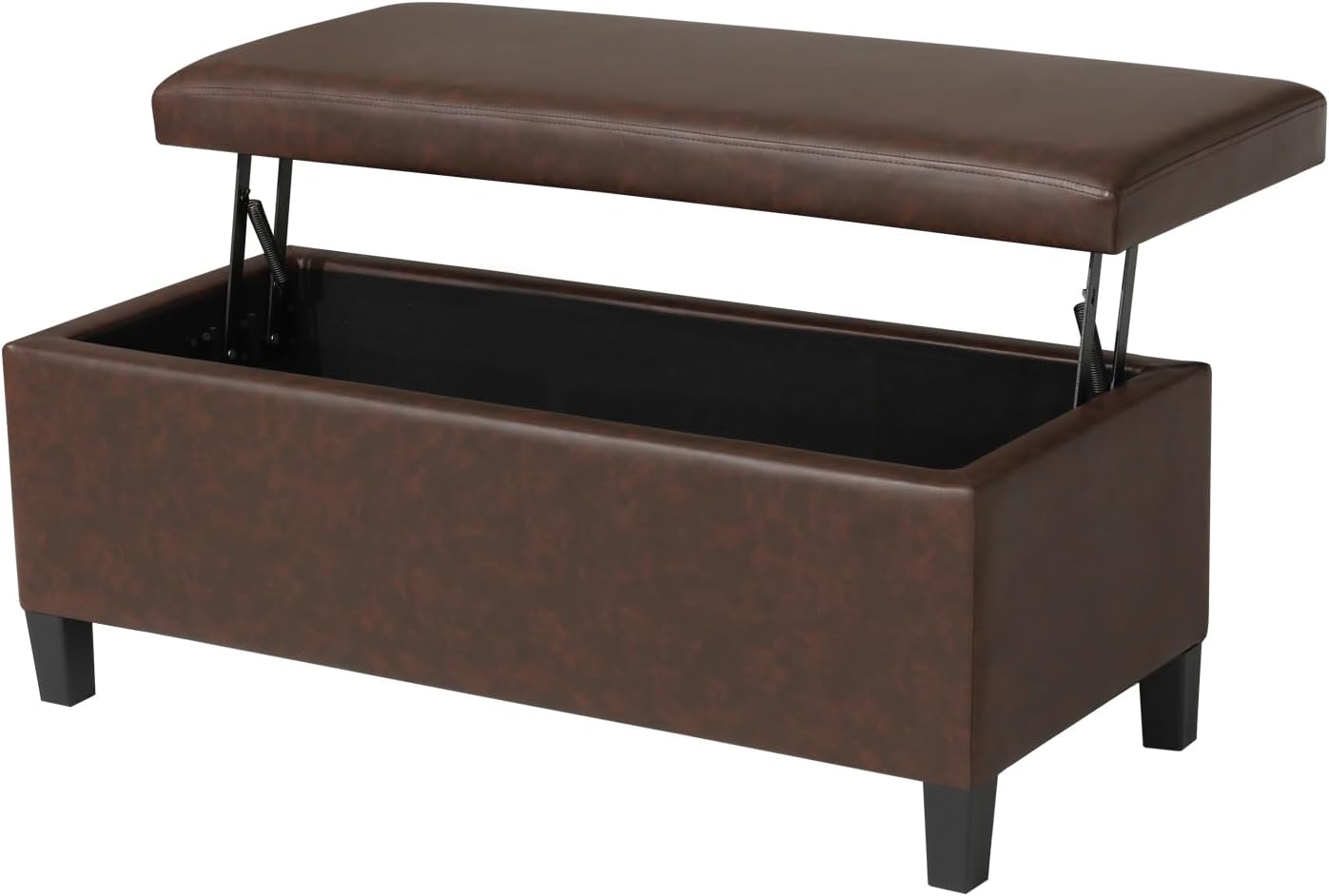 Adeco 42" Storage Leather Bench for Living Room – Black & Red Two-Tone End of Bed Storage Bench, Multi-Functional Top-Lift Coffee Table Ottoman with Storage for Bedroom or Entryway