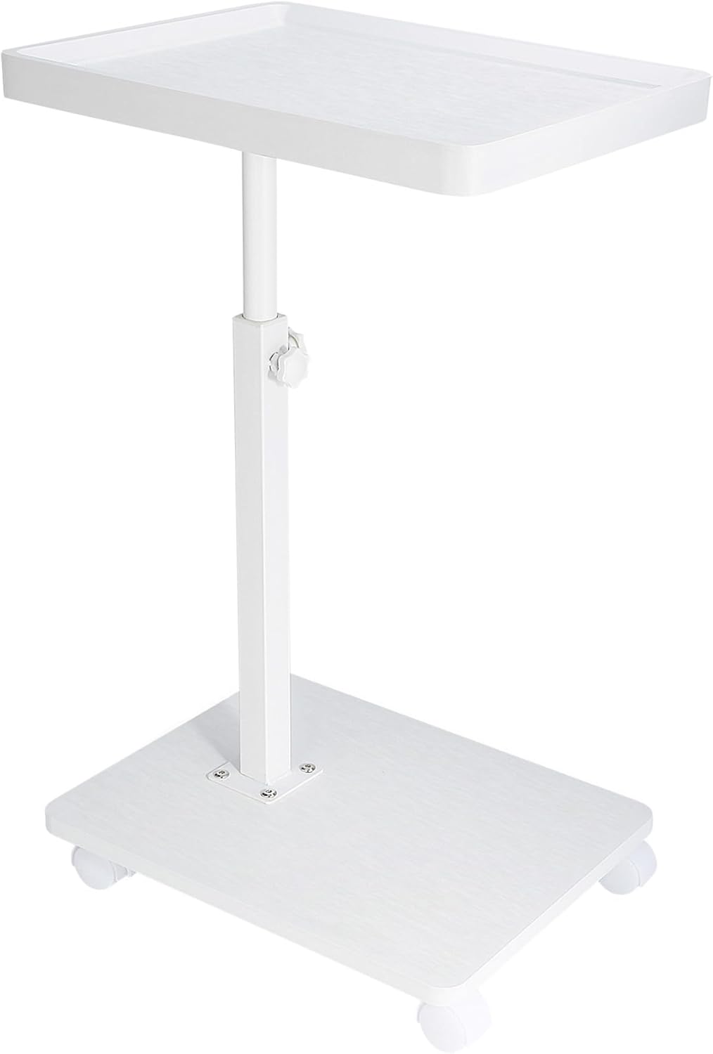YYW Adjustable C-Shaped End Table with Removable Wheels & Convertible Base - 360° Swivel Height-Adjustable (17.7"-31.5") Sofa/Bedside Table, Minimalist Solid Colors for Modern Spaces (White)
