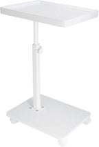 YYW Adjustable C-Shaped End Table with Removable Wheels & Convertible Base - 360° Swivel Height-Adjustable (17.7"-31.5") Sofa/Bedside Table, Minimalist Solid Colors for Modern Spaces (White)