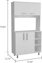 Kitchen Pantry Double Door Cabinet, Four Legs, Three Shelves, White