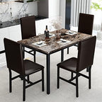 AWQM 5 Piece Dining Table Set for 4,Faux Marble Kitchen Table and Chairs for 4, Modern Dining Room Table with 4 Chairs,Dinner Table Set for Small Spaces, Brown