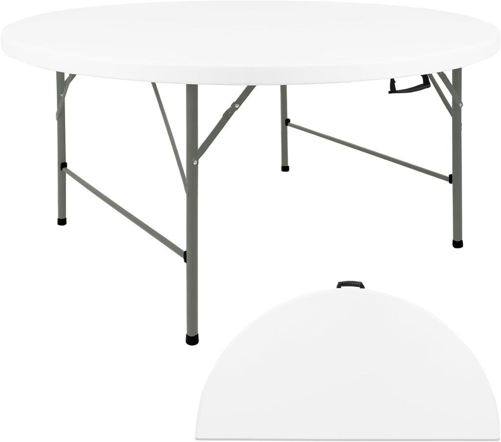 HAISIWLKJ 5FT Round Folding Table White Fold-in-Half with Carrying Handle Portable Plastic Table for Outdoor or Indoor Dining,Wedding, Camping,Party Table