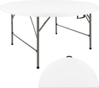 HAISIWLKJ 5FT Round Folding Table White Fold-in-Half with Carrying Handle Portable Plastic Table for Outdoor or Indoor Dining,Wedding, Camping,Party Table