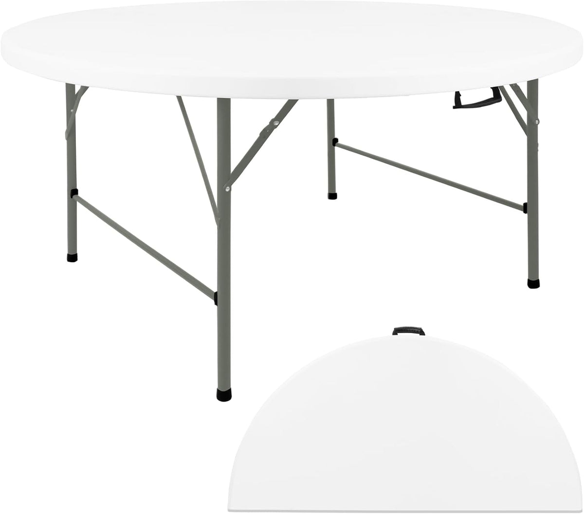 HAISIWLKJ 5FT Round Folding Table White Fold-in-Half with Carrying Handle Portable Plastic Table for Outdoor or Indoor Dining,Wedding, Camping,Party Table
