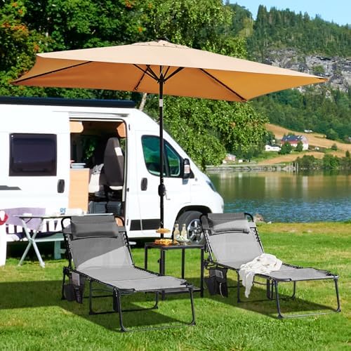 Yaheetech 26.4" Tanning Chair with Face Hole, 5-Position Adjustable, Gray | 600D Texteline fabric, 300 lb capacity, foldable tanning chair w/ face hole for outdoor beach patio lawn face-down sunbathing