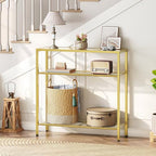 HOOBRO 29.5" Narrow Console Table, 3-Tier Tempered Glass Sofa Table | Modern Entryway Table, for Entrance, Living Room, Foyer, Hallway Bedroom, Gold GD21XG01G1