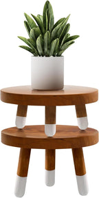 9" Round Dip Dyed Teak Plant Stand |Wood Risers for Decor | Wood Pedestal Stand Riser 4"+6" Tall-2 Pack
