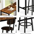 AWQM Bar Table Set of 2, Industrial Bar Table and Chairs Set of 2,3 Piece Bar Height Table with 2 Backrests Stools,Small Kitchen Table for 2,Small Space,Brown & Black