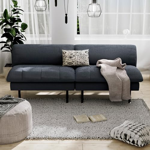 Ribilake 70" Futon Sofa Bed, 4 in 1 Multi-Function Couch Sleeper with Adjustable Backrest, Modern Convertible Futon, Recliner Small Loveseat for Living Room, Office, Grey