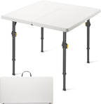 FanttikOutdoor Folding Card Table 34" Square, 2 Heights, Picnic Party Game | Fold-in-Half Utility Plastic Portable Table with Collapsible Legs & Carrying Handle, Heavy Duty, White Zeta S4 Pro