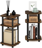 Pemberly Row 3-Tier Turn-N-Tube Curve End Table, Amber Pine/Black Finish, CARB-Grade Composite Wood, Rounded Edges, Minimalist Style, 11.3 x 13.15 x 22.76 in, Side Table for Living Room or Bedroom