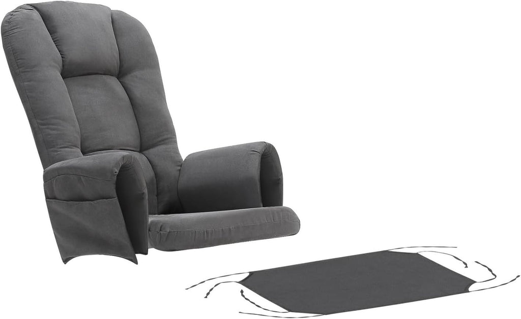 5Pcs Glider Rocker Cushions Set Velvet Glider Rocker Replacement Cushions with Side Storage Pockets, Washable Non Slip (Dark Gray)