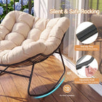 Papasan Rocking Chair, Oversized Outdoor Egg Chair with Thick Cushion | 450 lbs Heavy-Duty Frame, 6.7" Thick Cushion, Silent Rocking Design, Adjustable Rocking Angle, Indoor & Outdoor Use