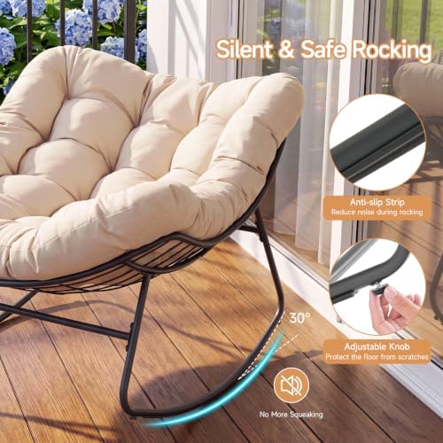 Papasan Rocking Chair, Oversized Outdoor Egg Chair with Thick Cushion | 450 lbs Heavy-Duty Frame, 6.7" Thick Cushion, Silent Rocking Design, Adjustable Rocking Angle, Indoor & Outdoor Use