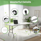 6FT White Plastic Folding Table Heavy Duty Tables Set of 5 | HDPE Tabletop Fold-in-Half Portable Utility Foldable Carrying Handle for Party Picnic Dining Office Event Indoor & Outdoor