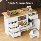 Kitchen Island with Charging Station Wood Kitchen Cart with Drawers Cabinet | Kitchen Island Cart, Wood Top Kitchen Island with Drawer Cabinet & Dual Pull‑Out Trays for Household Storage