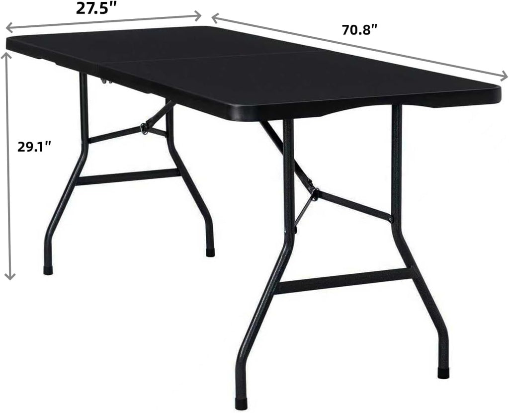 Folding Table 6ft Foldable Table with Built in Handle & Steel Legs / 6FT Heavy Duty Folding Portable,Perfect for Party, Dining Indoor/Outdoor Events, Tailgating & Backyard BBQ, Black
